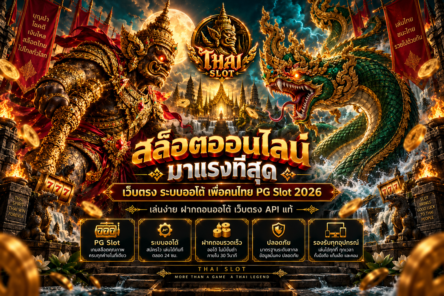 หน้าจอเกมสล็อตสมมติสำหรับอธิบายสัญลักษณ์และกติกา
